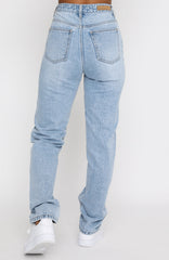 Who's That Girl Straight Leg Denim Jeans Washed Blue