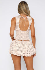 Runaway Heart Mini Skirt Cream Polka Dot
