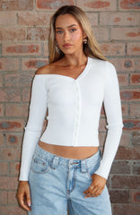 Double Dates Long Sleeve Knit Top White