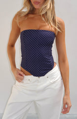 Let It Go Strapless Bustier Navy Polka Dot