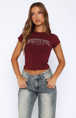Let's Get Started Baby Tee Burgundy