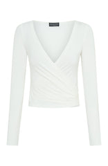 Staying Cute Long Sleeve Wrap Top Cream