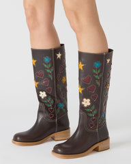 RIGGS FLORAL BROWN LEATHER