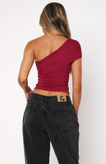 Don't Worry About It One Shoulder Top Berry