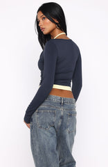 Know Everything Long Sleeve Top Navy/Lemon