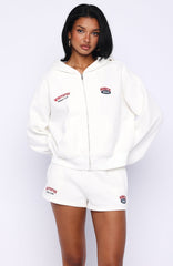 Up For Anything Boxy Zip Front Hoodie White